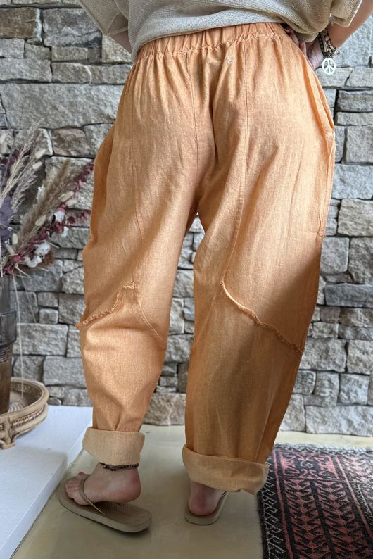 Rustic Nature Linen Blend Barrel Pant Washed Cayenne